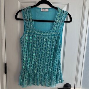 Embellished Turquoise Sleeveless Top